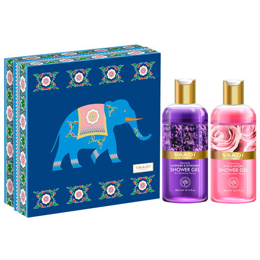 Exotic Floral Shower Gels Gift Box - Enachanting Rose & Mogra 300 ml & Heavenly Lavender & Rosemary 300 ml (300 ml x 2)