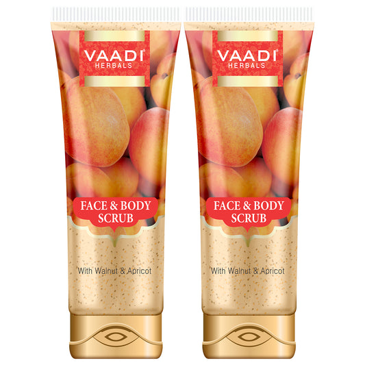 Organic Face & Body Scrub with Walnut & Apricot - Exfoliates & Unclogs Pores - Keeps Skin Youthful ( 2 x 110 gms / 4 oz)