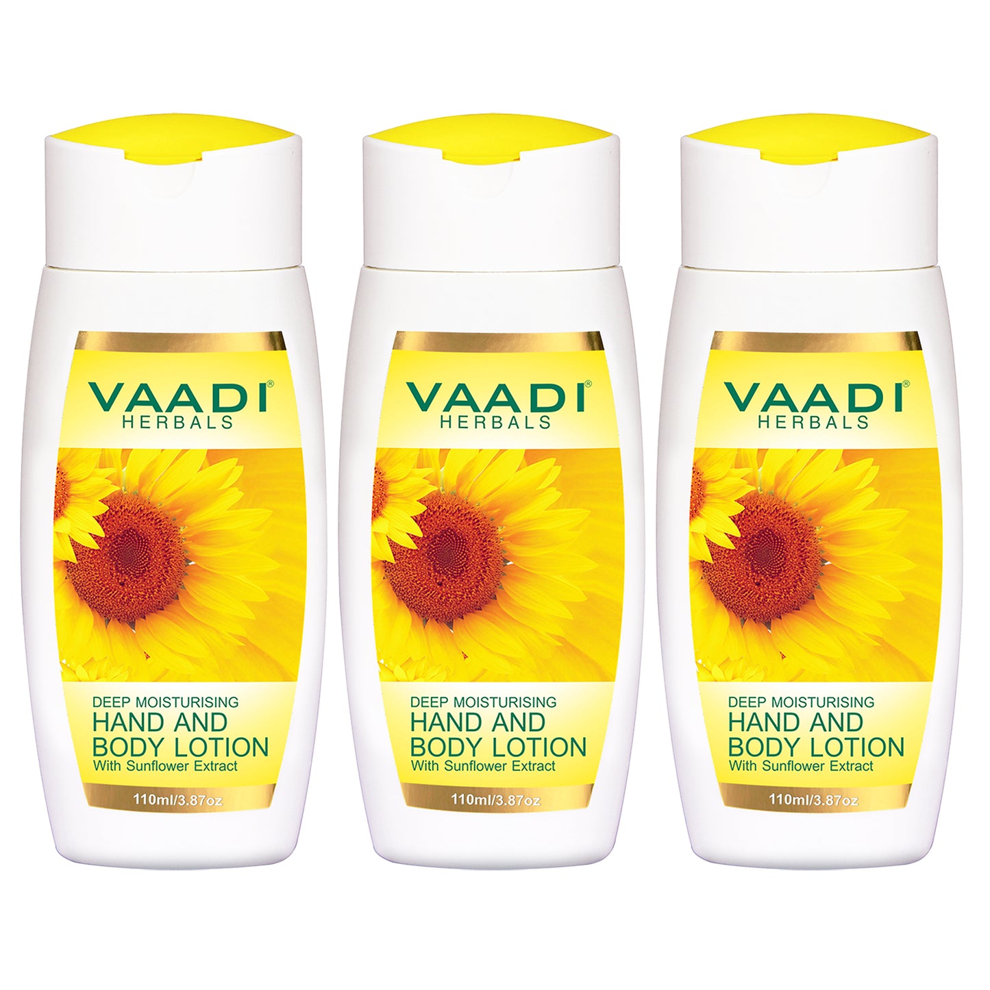 Organic Hand & Body Lotion with Sunflower Extract - Enhances Water Retention in Skin - Keeps Skin Soft (3 x 110 ml/4 fl oz)