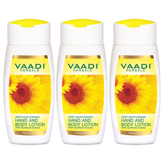 Organic Hand & Body Lotion with Sunflower Extract - Enhances Water Retention in Skin - Keeps Skin Soft (3 x 110 ml/4 fl oz)