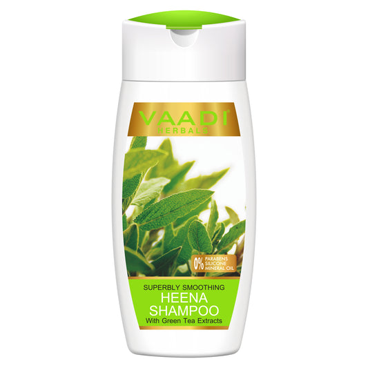 Superbly Smoothing Organic Heena Shampoo with Green Tea Extract - Controls Dry Frizzy Hair - Strengthens Hair (110 ml/4 fl oz)