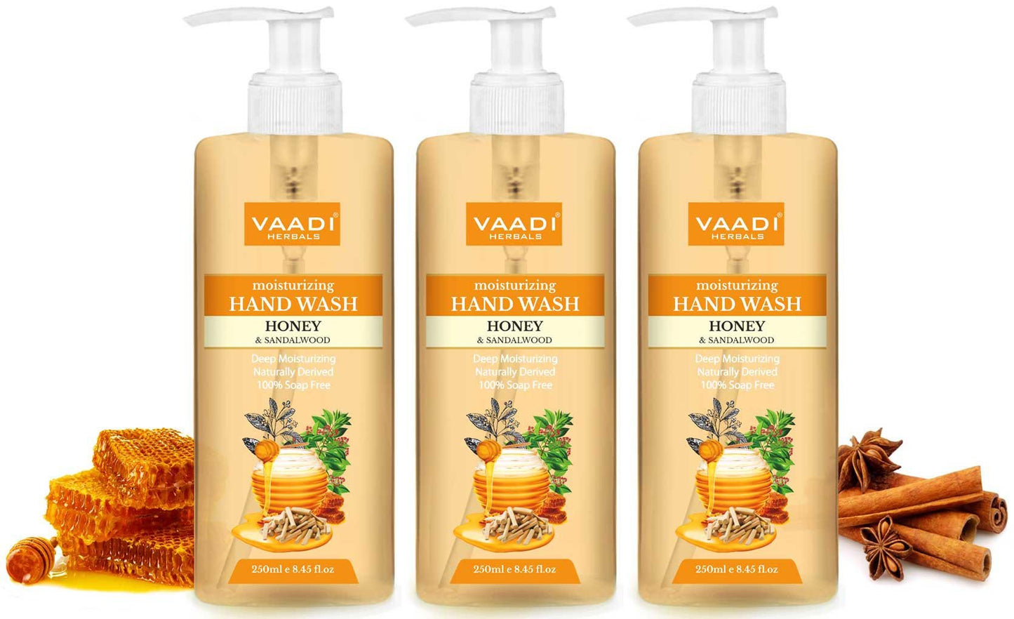 Pack of 3 Deep Moisturizing Organic Honey & Sandal Hand Wash (3 x 250 ml / 8.5 fl oz )