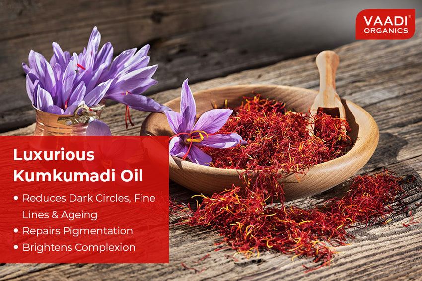 Pack of 2 Organic Luxurious Kumkumadi Oil (Pure Mix of Saffron, Sandalwood, Manjistha & Almond Oil) - Reduces Dark Circles, (2 x 10 ml/ 0.33 oz)