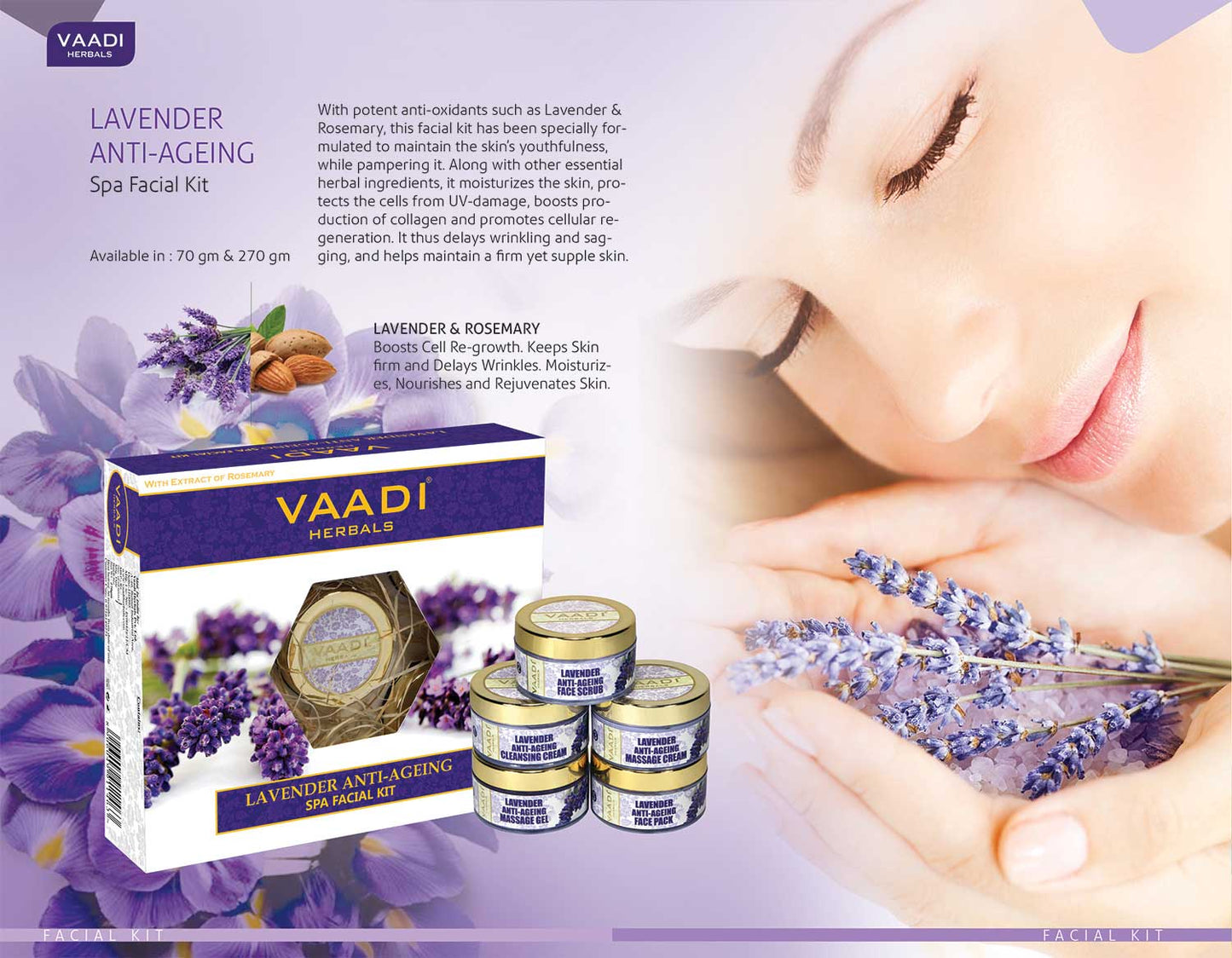 Anti Aging Organic Lavender Facial Kit with Rosemary Extract - Reduce Marks & Spots ( 70 gms/2.5 oz)