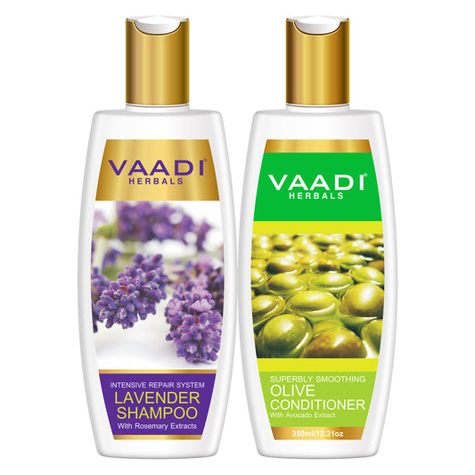Intensive Repair Organic Lavender Shampoo with Rosemary Extract - Multi Vitamin Rich Olive Conditioner with Avocado Extract (2 x 350 ml/ 12 fl oz)