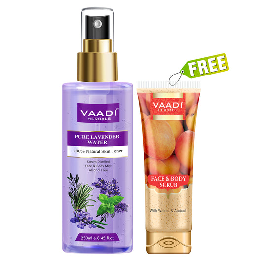 Organic Lavender Water - Skin Toner (250 ml) with free Organic walnut Scrub (110 gms)