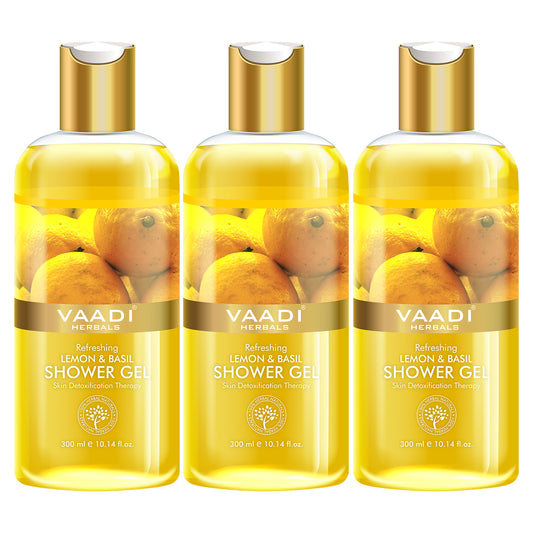 Refreshing Organic Lemon & Basil Shower Gel - Skin Detoxifying - Brightens Skin (3 x 300 ml / 10.2 fl oz)