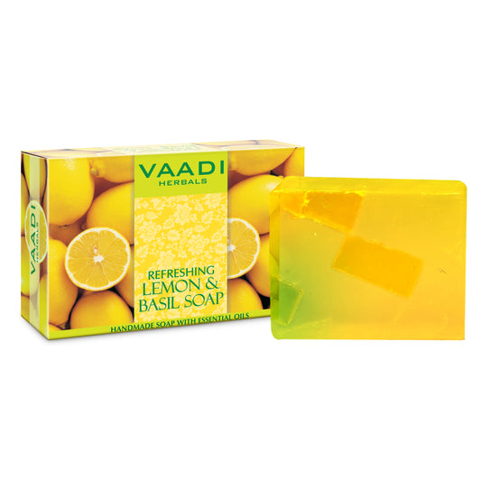 Refreshing Organic Lemon & Basil Soap - Tones & Brightens Skin - Detoxifies Skin Deep (75 gms / 2.7 oz)