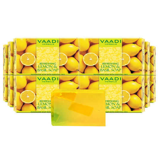 Refreshing Organic Lemon & Basil Soap - Tones & Brightens Skin - Detoxifies Skin Deep (12 x 75 gms / 2.7 oz)