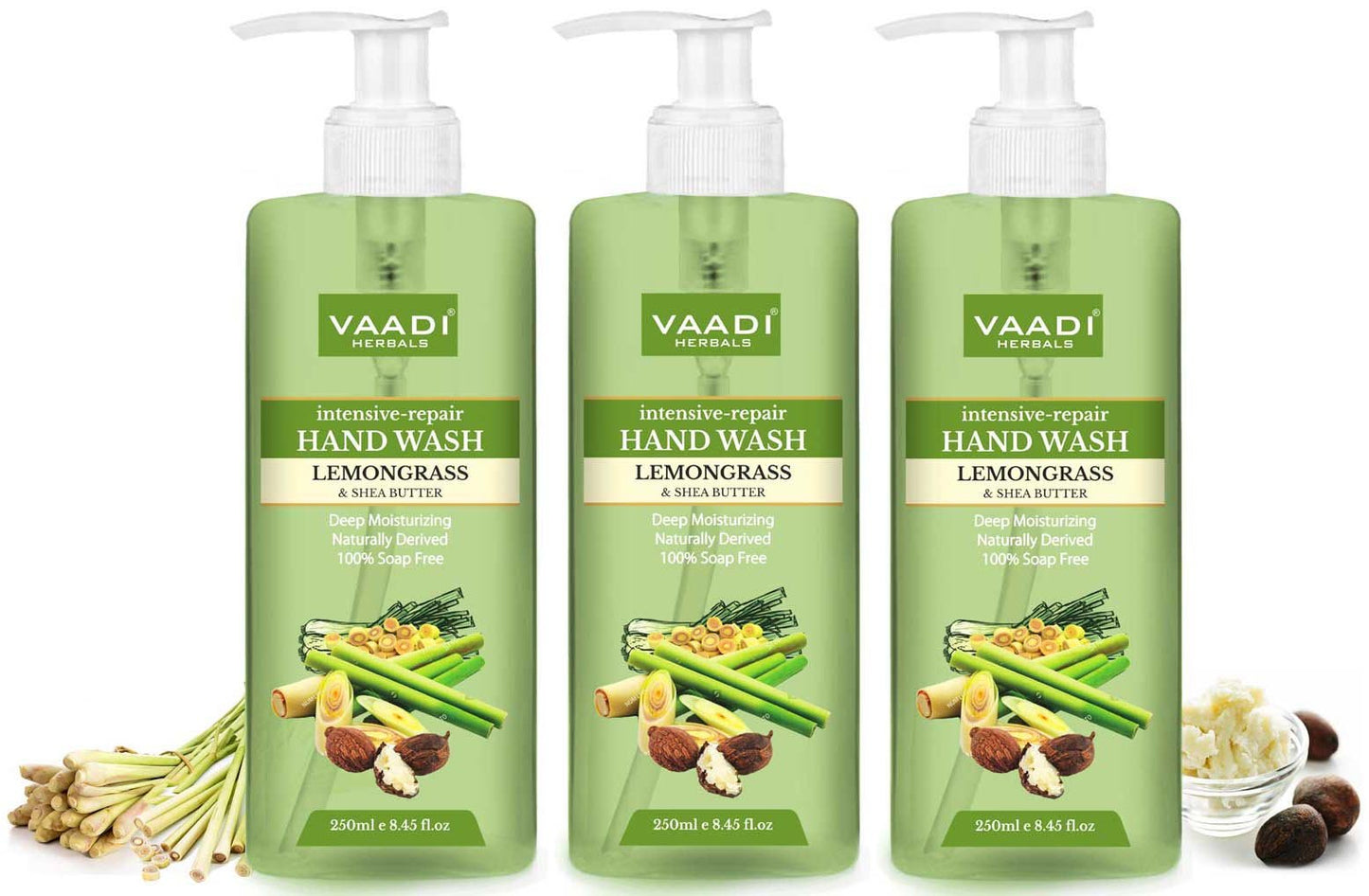 Pack of 3 Intensive-Repair Organic Lemongrass & Shea Butter Hand Wash (3 x 250 ml / 8.5 fl oz )