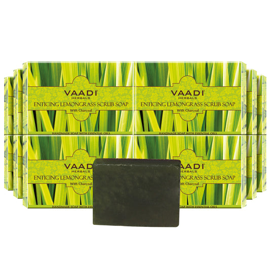 Enticing Organic Lemongrass Soap with Charcoal - Exfoliates & Polishes Skin - Makes Skin Smooth (12 x 75 gms / 2.7 oz)