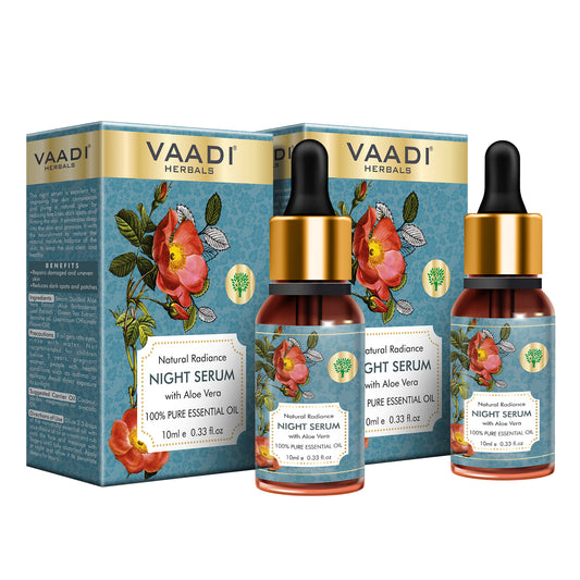 Pack of 2 Organic Natural Radiance Night Serum with Aloe Vera - Reduces Dark Spots & patches, Repairs Damaged & Uneven Skin (2 x 10 ml/ 0.33 oz)