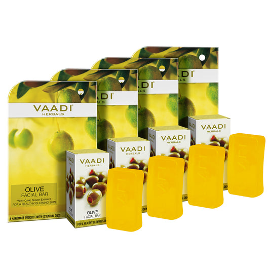 Olive Facial Bar with Cane Sugar Extract - Exfoliates and Cleanses the Skin (4 x 25 gms/0.9 oz)