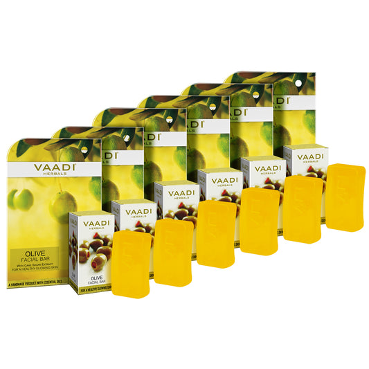 Olive Facial Bar with Cane Sugar Extract - Exfoliates and Cleanses the Skin (6 x 25 gms/0.9 oz)
