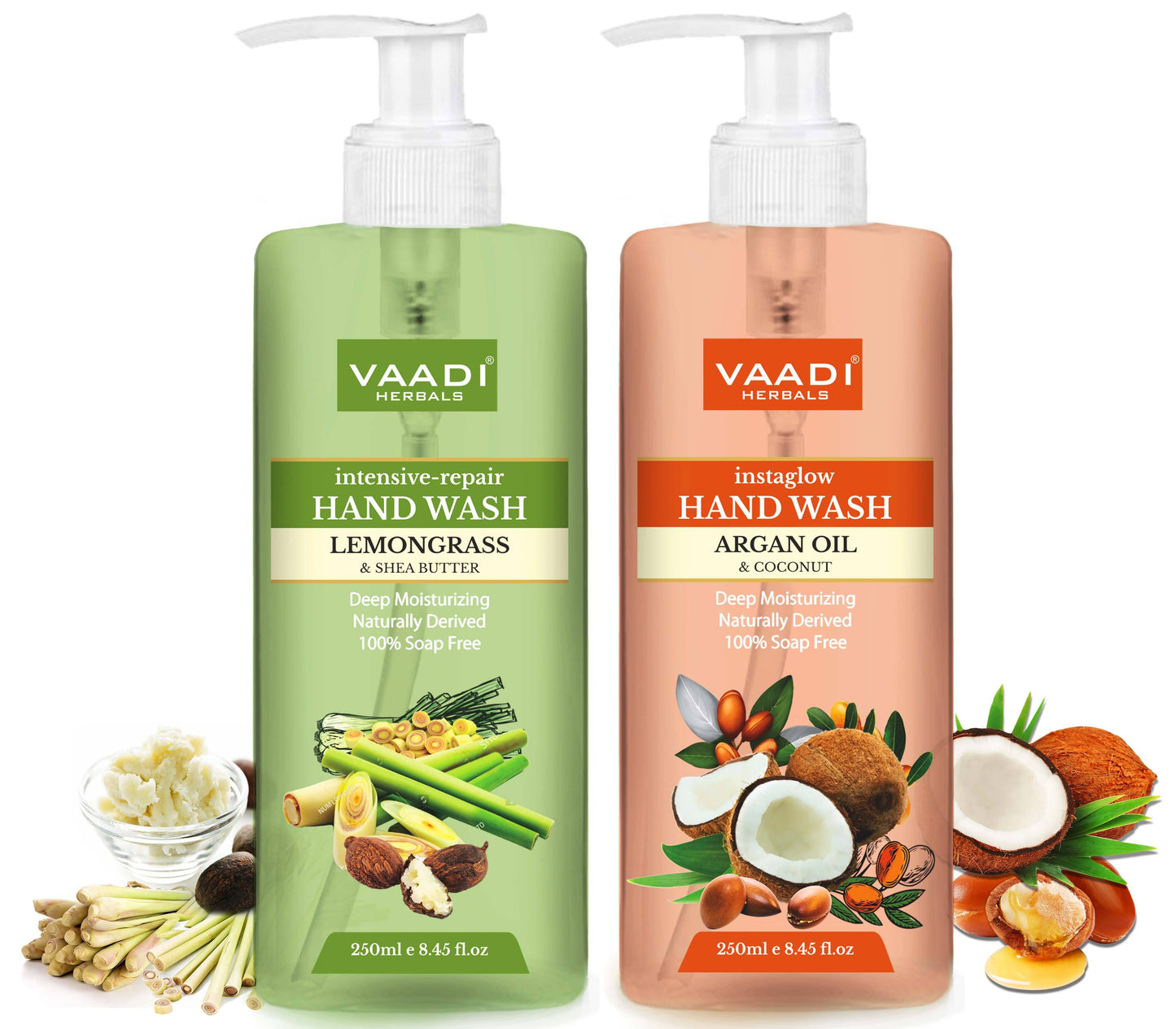 Deep Moisturising - Pack of 2 Luxurious Handwash - Organic Lemongrass & Argan Oil (2 x 250 ml / 8.5 fl oz )