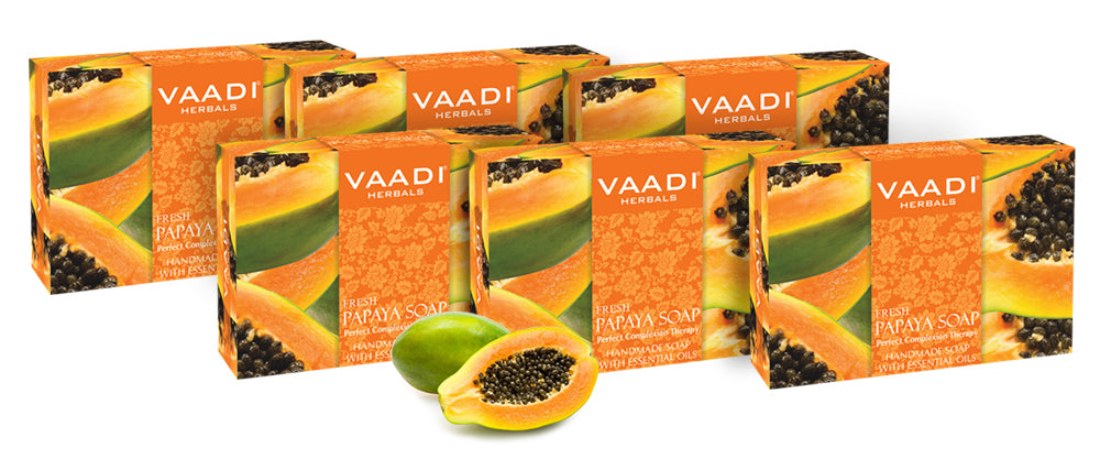 Organic Fresh Papaya Soap - Clears Impurities off Skin - Lightens Skin Tone - Gives a Natural Glow (6 x 75 gms / 2.7 oz)