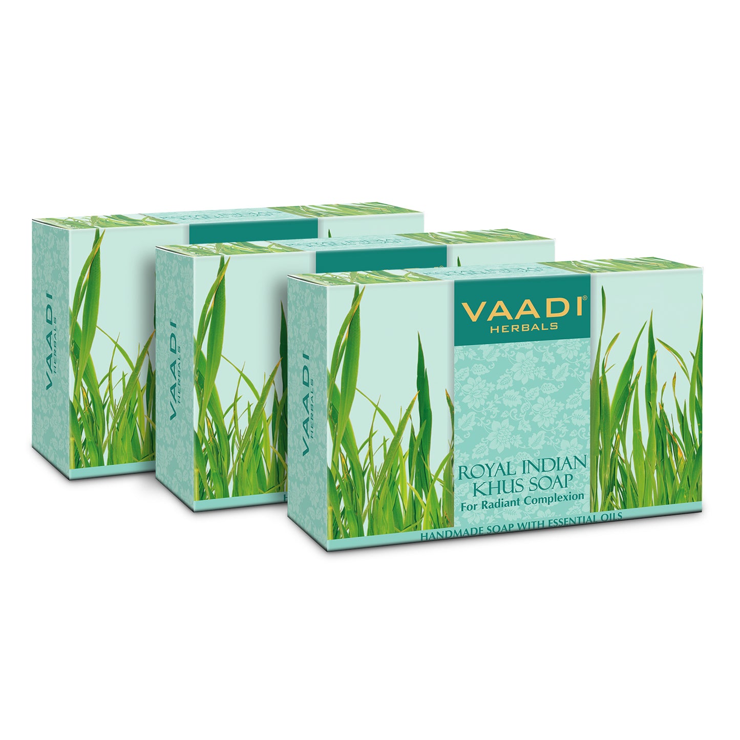 Royal India Organic Khus (Vetiver) Soap with Olive & Soyabean Oil - Rejuvenates Skin - Boosts Cellular Renewal ( 3 x 75 gms / 2.7 oz)