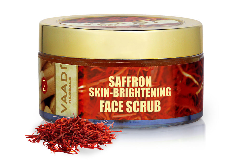 Skin Brightening Organic Saffron Scrub with Basil Oil & Shea Butter - Improves Complexion - Reduces Puffiness, Marks & Spots ( 50 gms/2 oz)