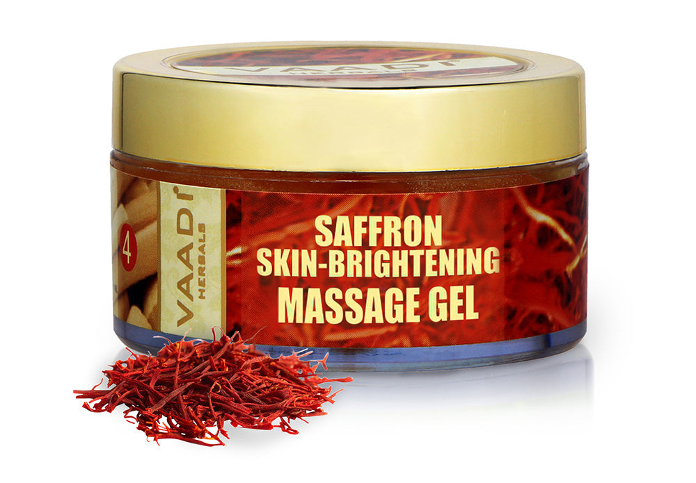 Skin Brightening Organic Saffron Massage Gel with Basil Oil & Shea Butter - Improves Complexion - Reduces Puffiness ( 50 gms/2 oz)
