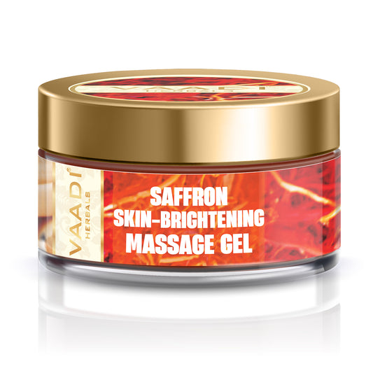 Skin Brightening Organic Saffron Massage Gel with Basil Oil & Shea Butter - Improves Complexion - Reduces Puffiness ( 50 gms/2 oz)