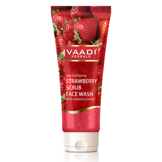 Skin Exfoliating Organic Strawberry Scrub Face Wash with Mulberry Extract- Removes Dead Skin - Deeply Nourishes Skin (60ml/ 2.1 fl oz)