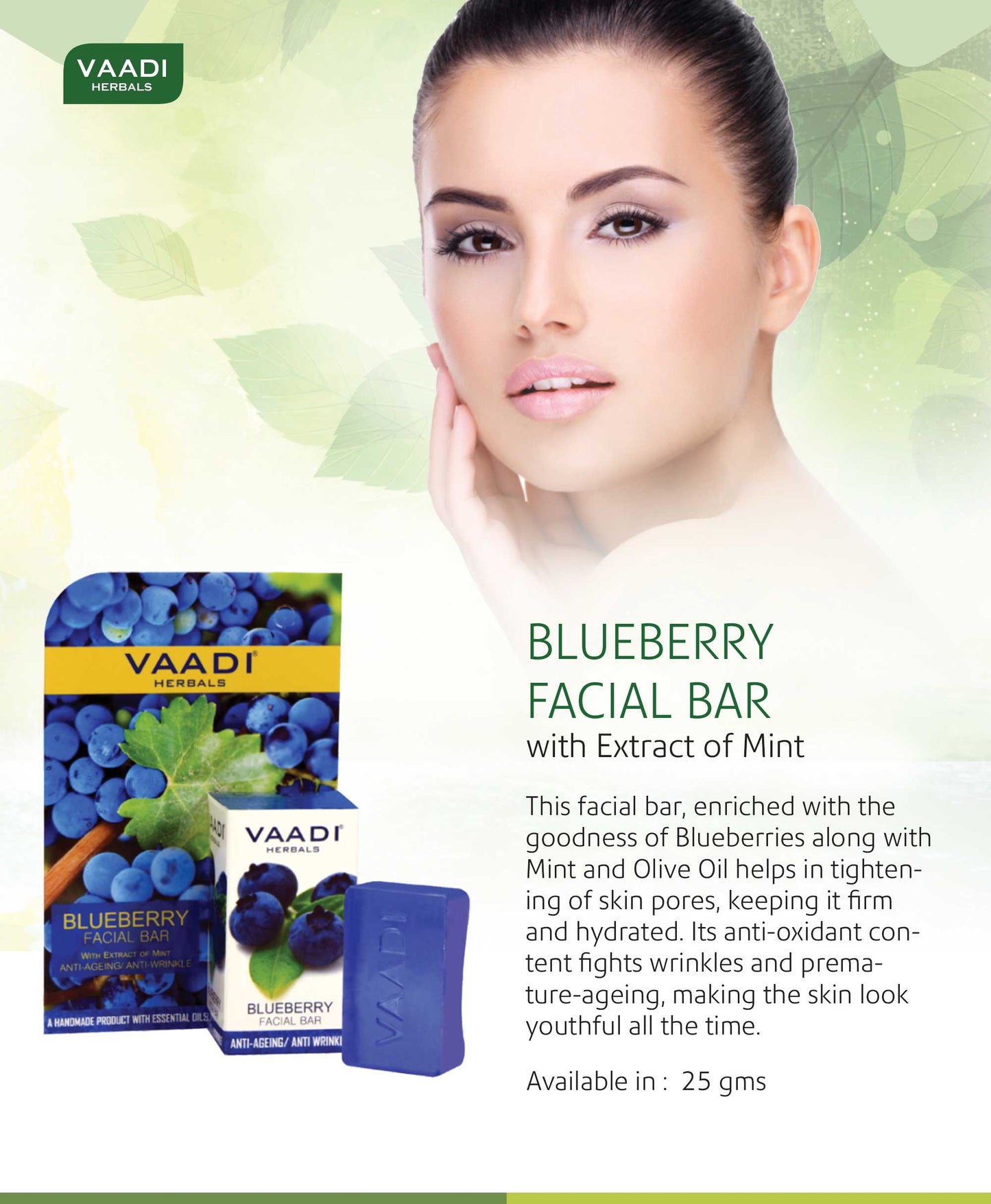 Organic Blueberry Facial Bar with Mint Extract & Olive Oil - Prevents Wrinkles - Makes Skin Youthful (25 gms/0.9 oz)