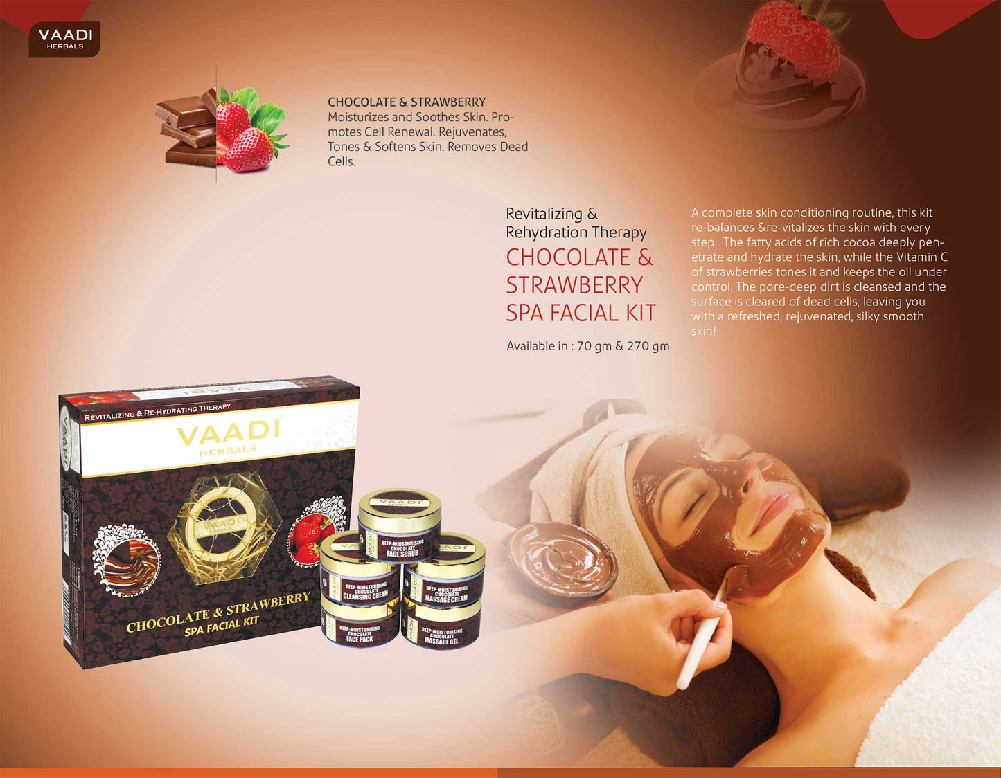 Organic Chocolate Facial Kit with Strawberry Extract - Deep Conditions & Tones Skin ( 70 gms/ 2.5 oz)