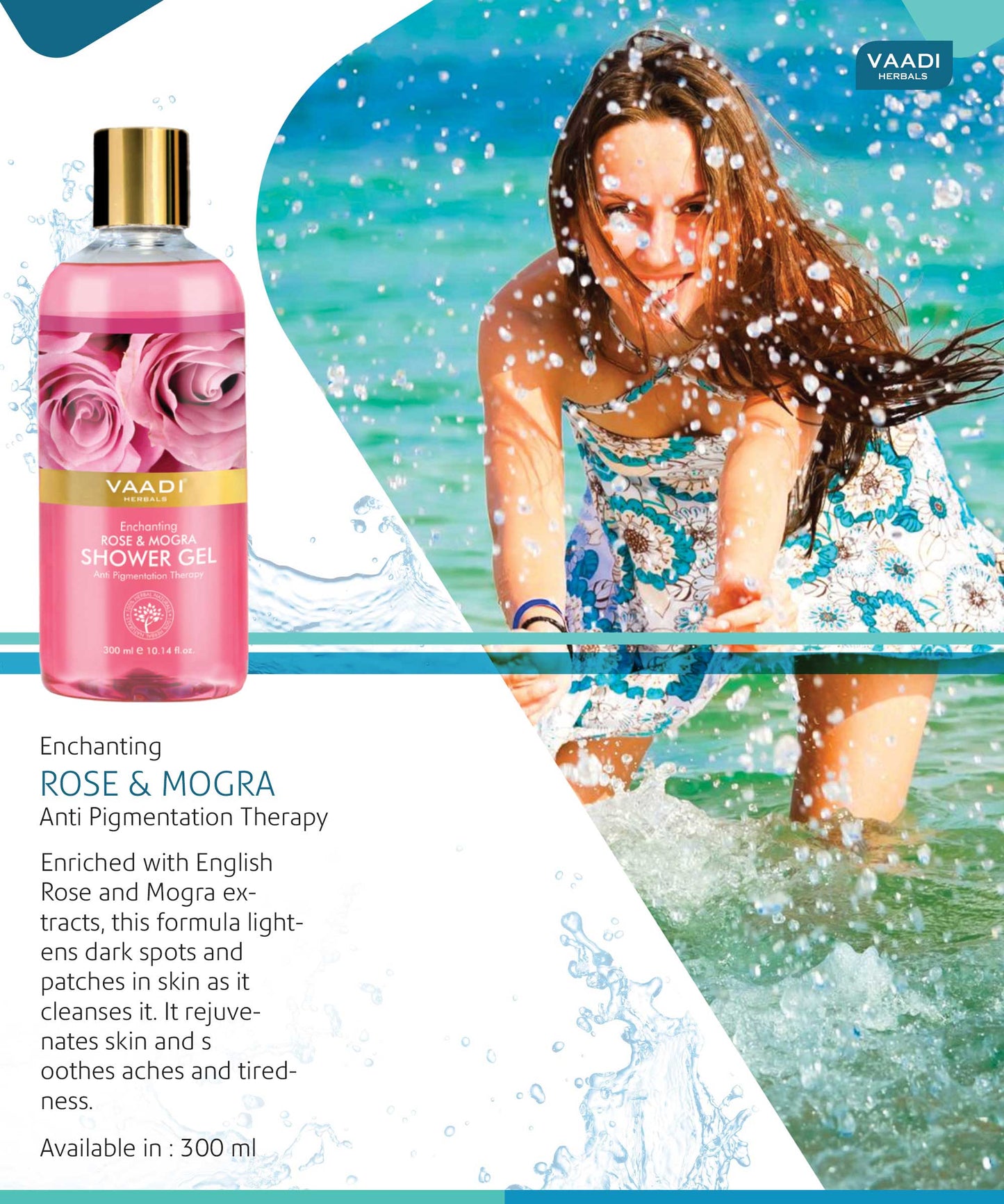 Enchanting Organic Rose & Mogra Shower Gel - Skin Brightening Therapy - Reduce Spots & Patches (3 x 300 ml / 10.2 fl oz)