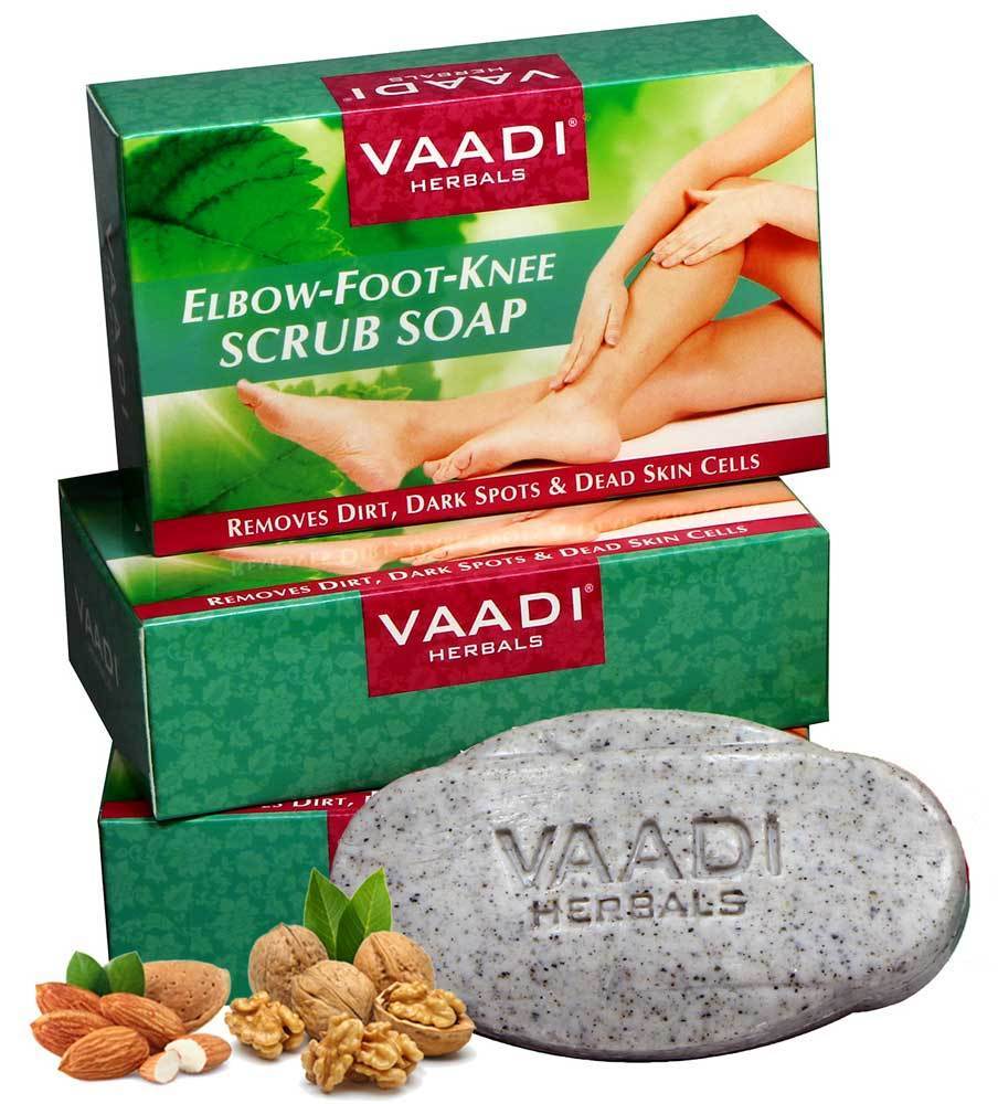 Organic Elbow Foot Knee Scrub Soap with Almond & Walnut - Removes Dead Skin - Makes Skin Soft (3 x 75 gms / 2.7 oz)