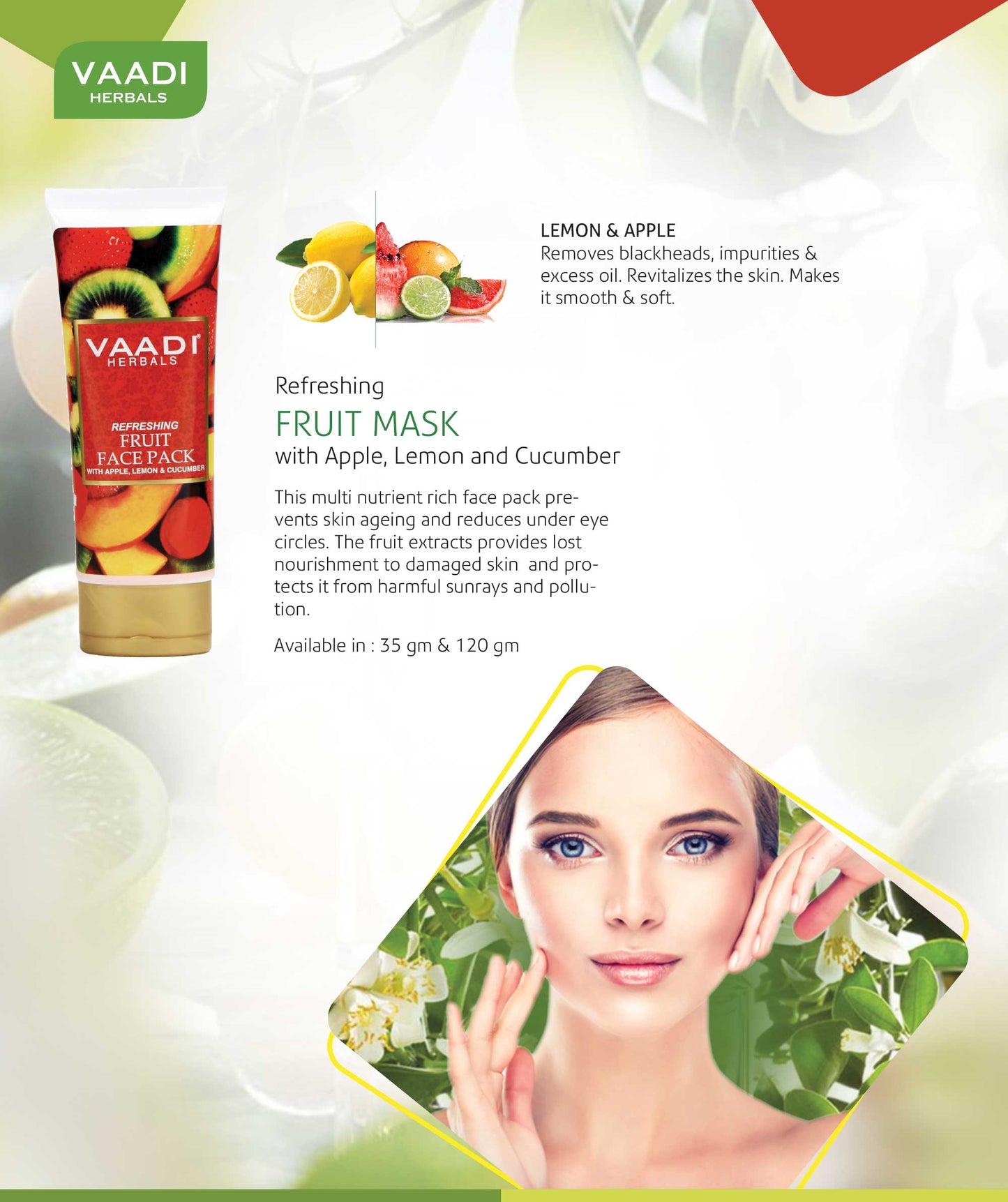 Refreshing Organic Fruit Face Pack with Apple, Lemon & Cucumber - Protects & Revitalizes Skin  (120 gms/ 4.3 oz)