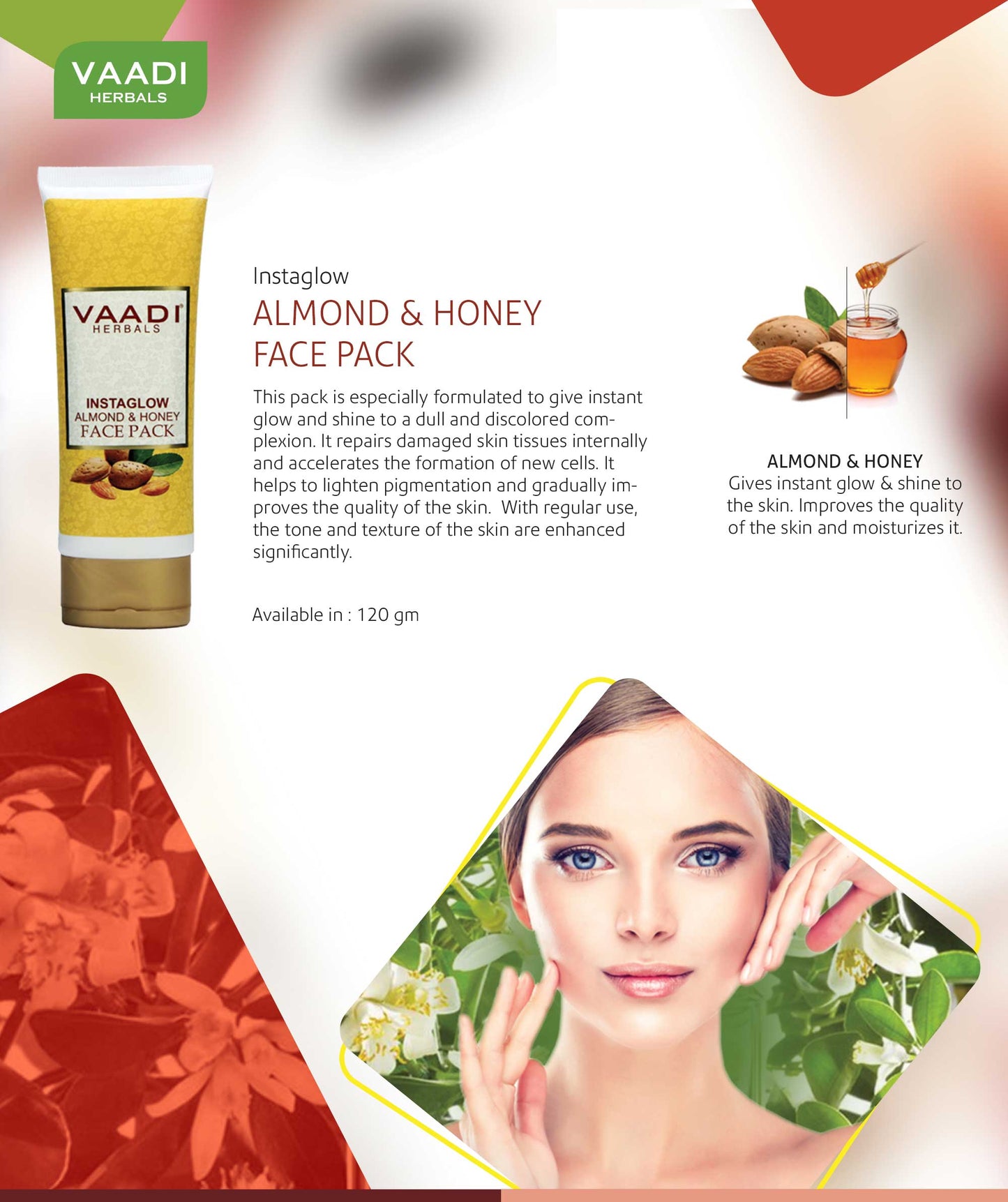 Organic InstaGlow Face Pack with Almond & Honey - Lightens Pigmentation - Gives Instant Glow (120 gms /4.3 oz)