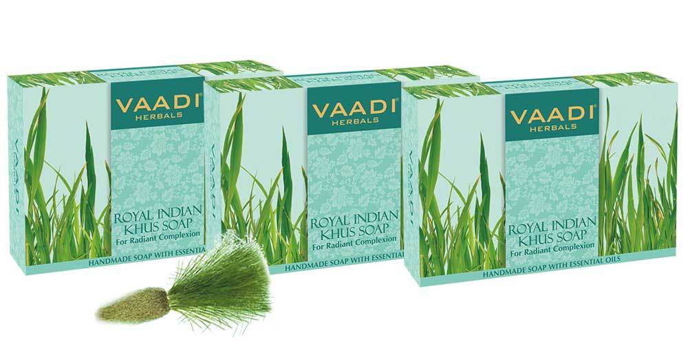 Royal India Organic Khus (Vetiver) Soap with Olive & Soyabean Oil - Rejuvenates Skin - Boosts Cellular Renewal ( 3 x 75 gms / 2.7 oz)
