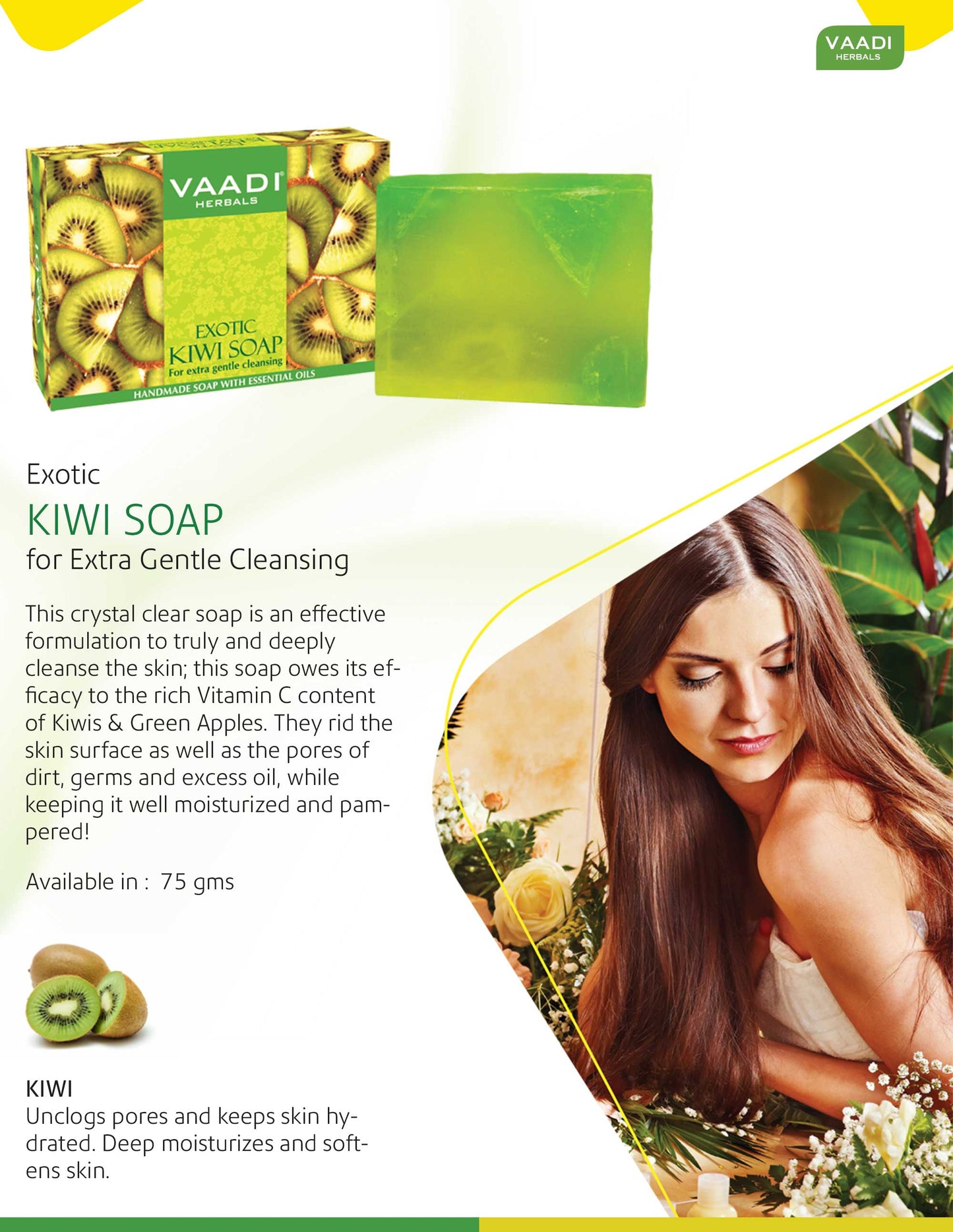 Exotic Organic Kiwi Soap with Green Apple Extract - Gently Clears Skin- Makes Skin Glowing (6 x 75 gms / 2.7 oz)