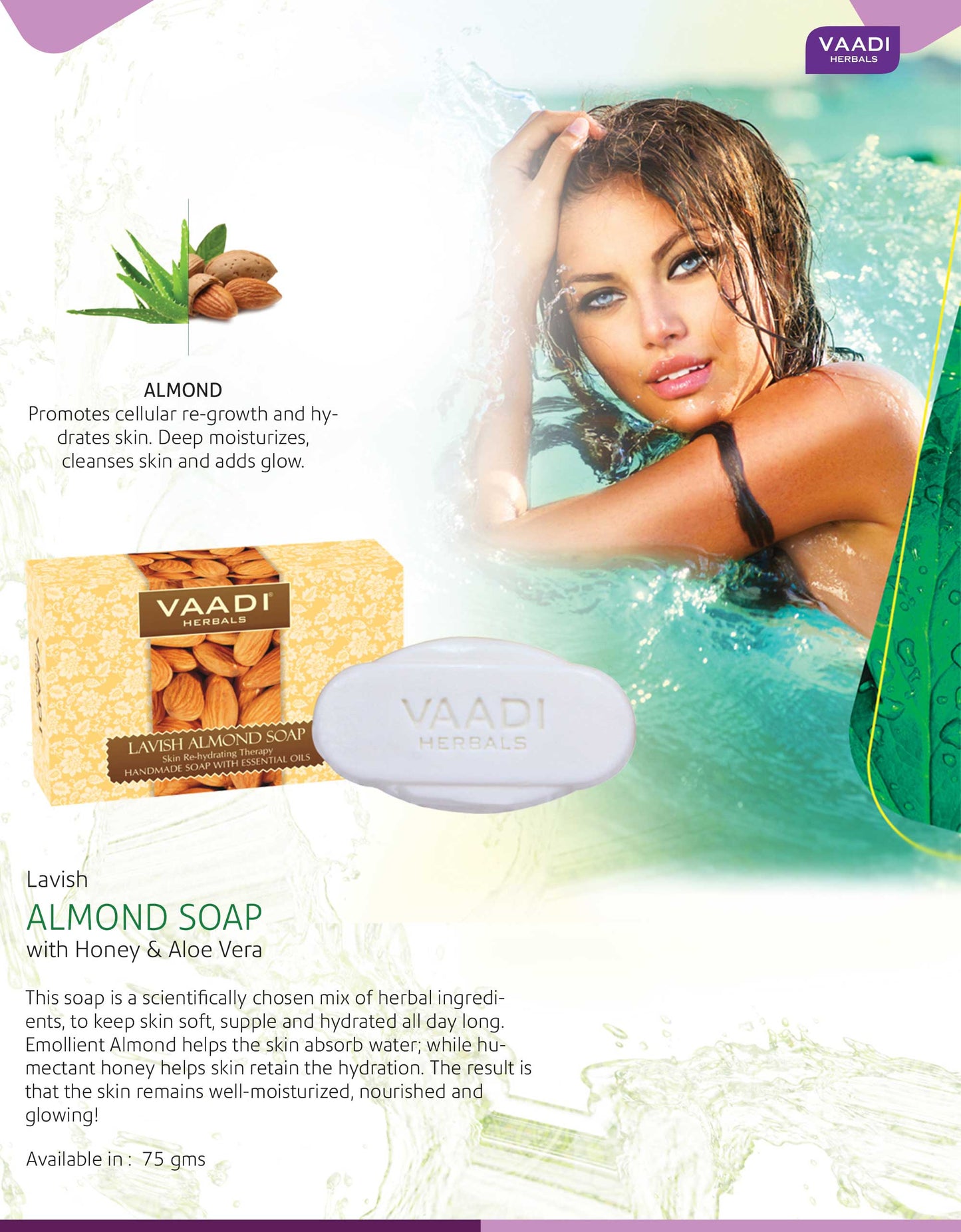 Rehydrating Organic Lavish Almond Soap with Honey & Aloe Vera - Improves Complexion - Keeps Skin Nourished (6 x 75 gms/2.7 oz)