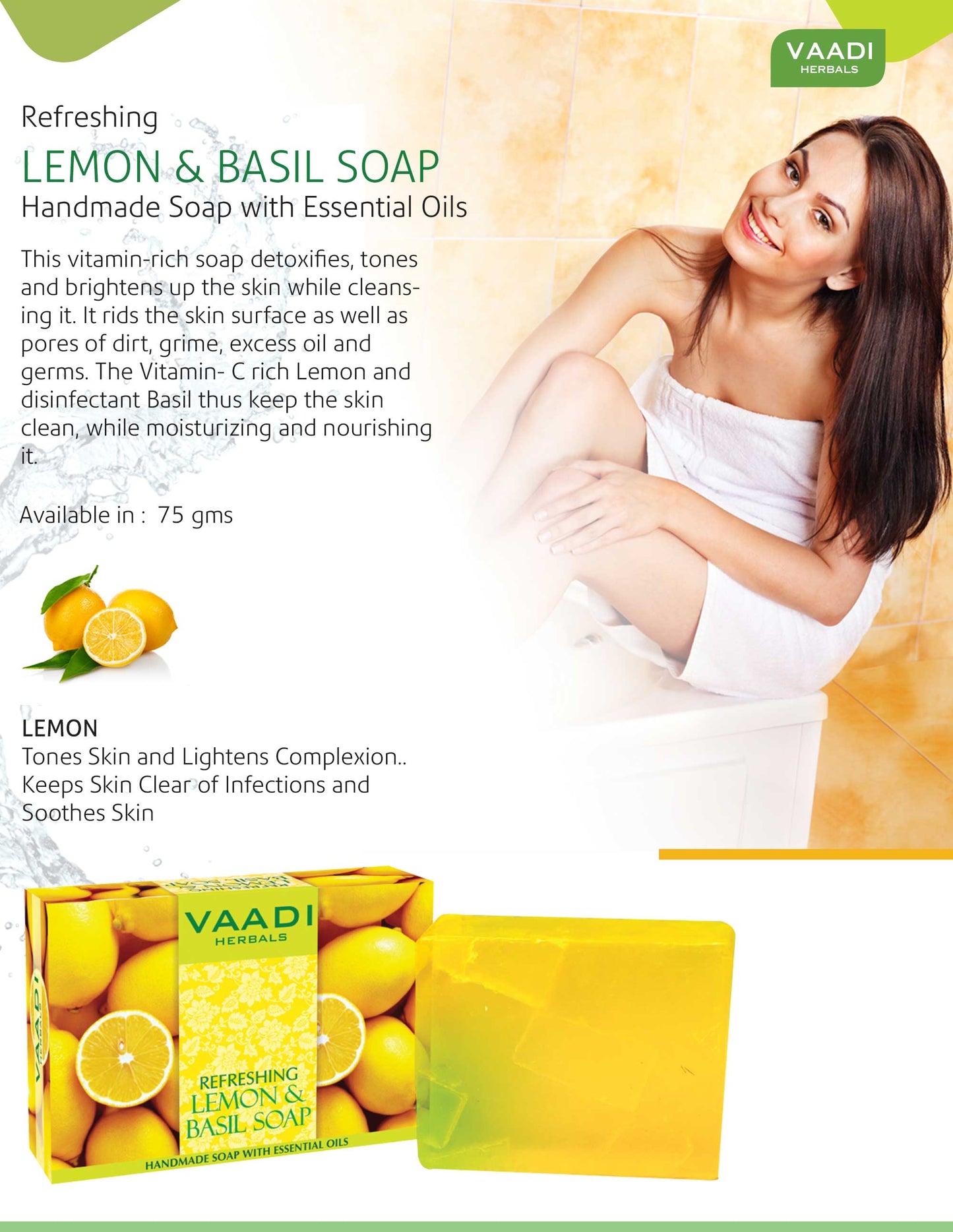 Refreshing Organic Lemon & Basil Soap - Tones & Brightens Skin - Detoxifies Skin Deep (6 x 75 gms / 2.7 oz)