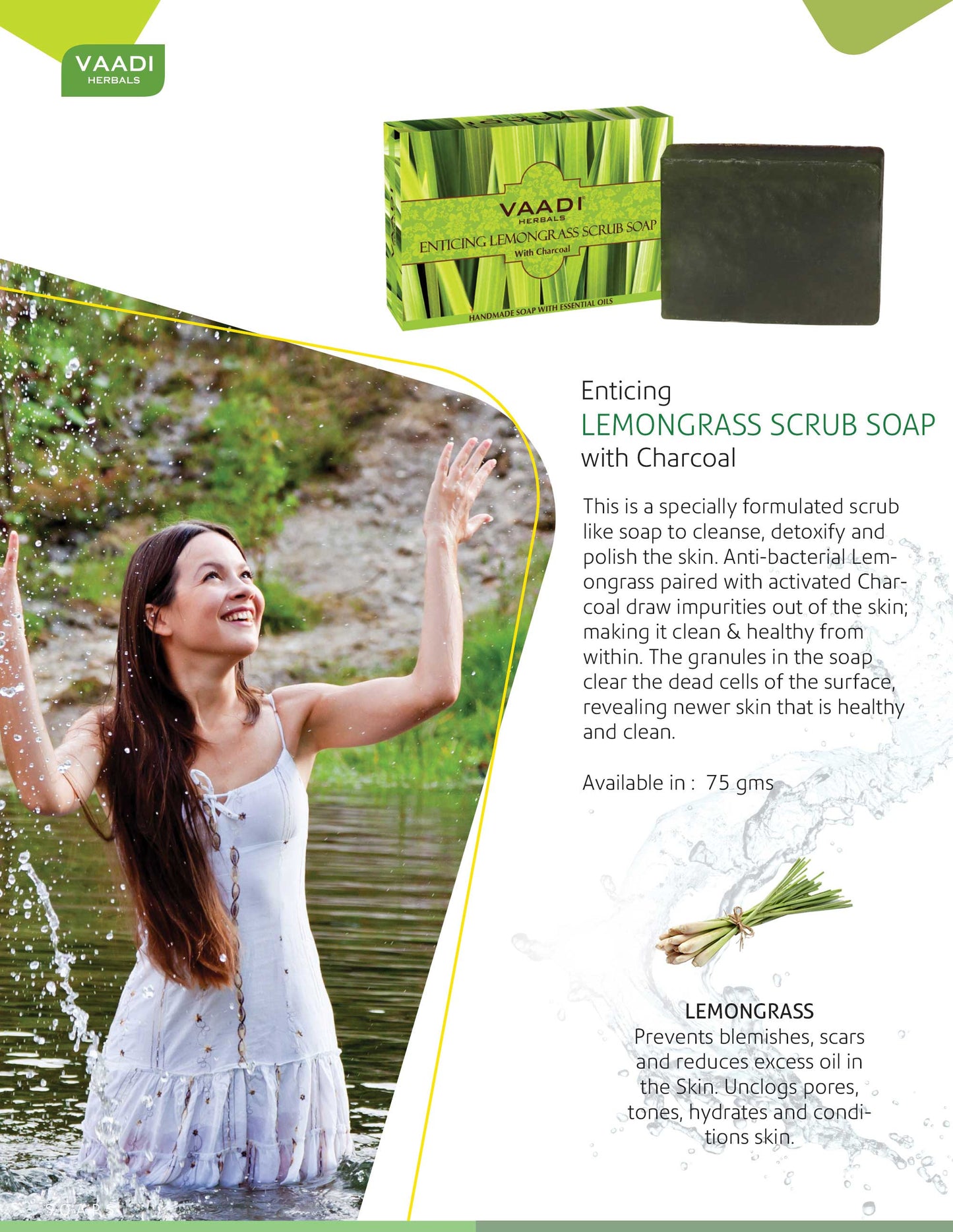 Enticing Organic Lemongrass Soap with Charcoal - Exfoliates & Polishes Skin - Makes Skin Smooth (6 x 75 gms / 2.7 oz)