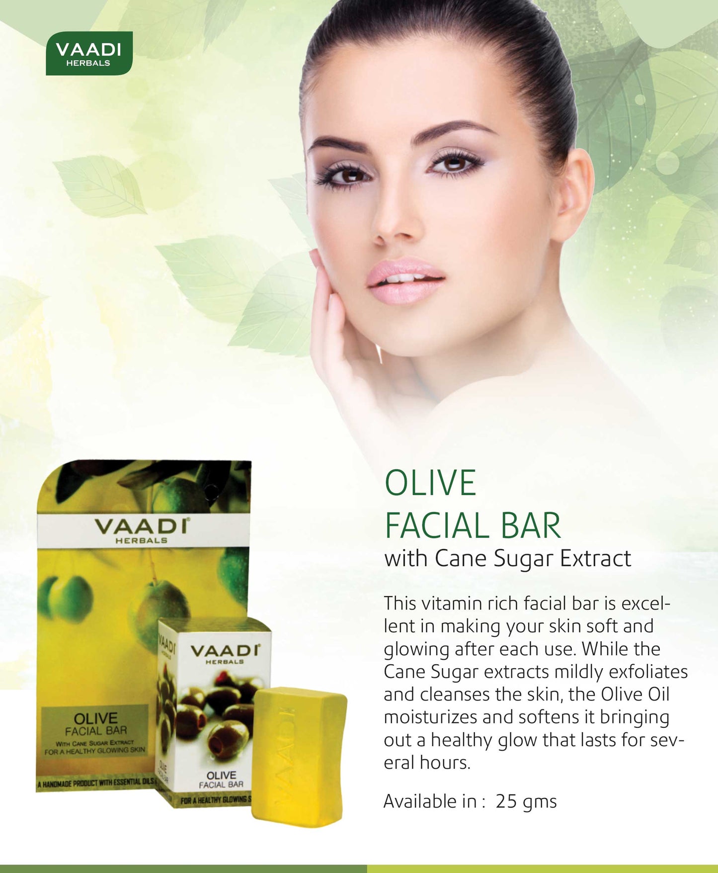 Organic Olive Facial Bar with Cane Sugar Extract - Exfoliates and Cleanses the Skin (6 x 25 gms/0.9 oz)