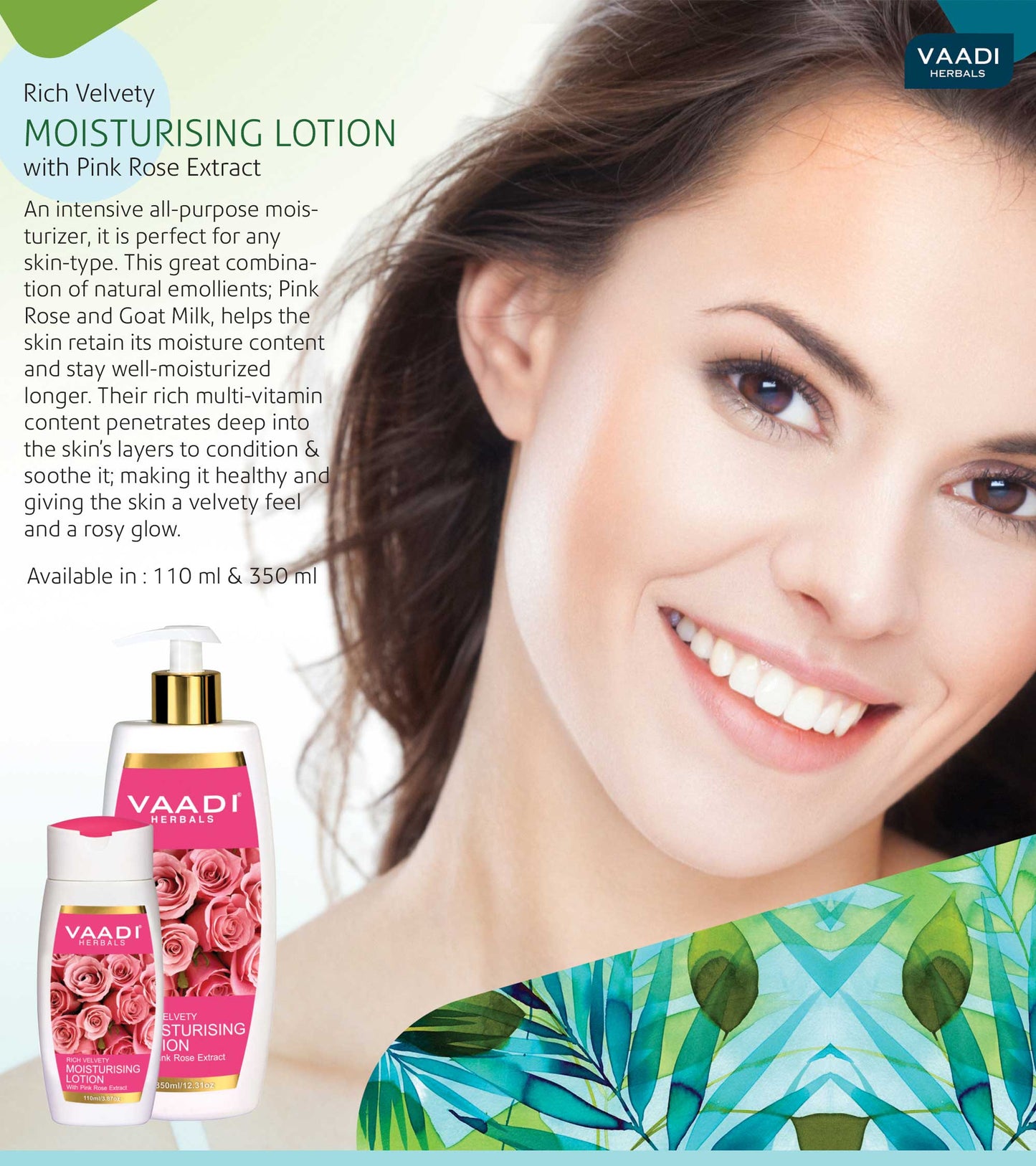 Organic Rich Velvety Moisturising Lotion with Pink Rose Extract - Retains Moisture in Skin - Makes Skin Velvety Soft (110 ml / 4 fl oz)