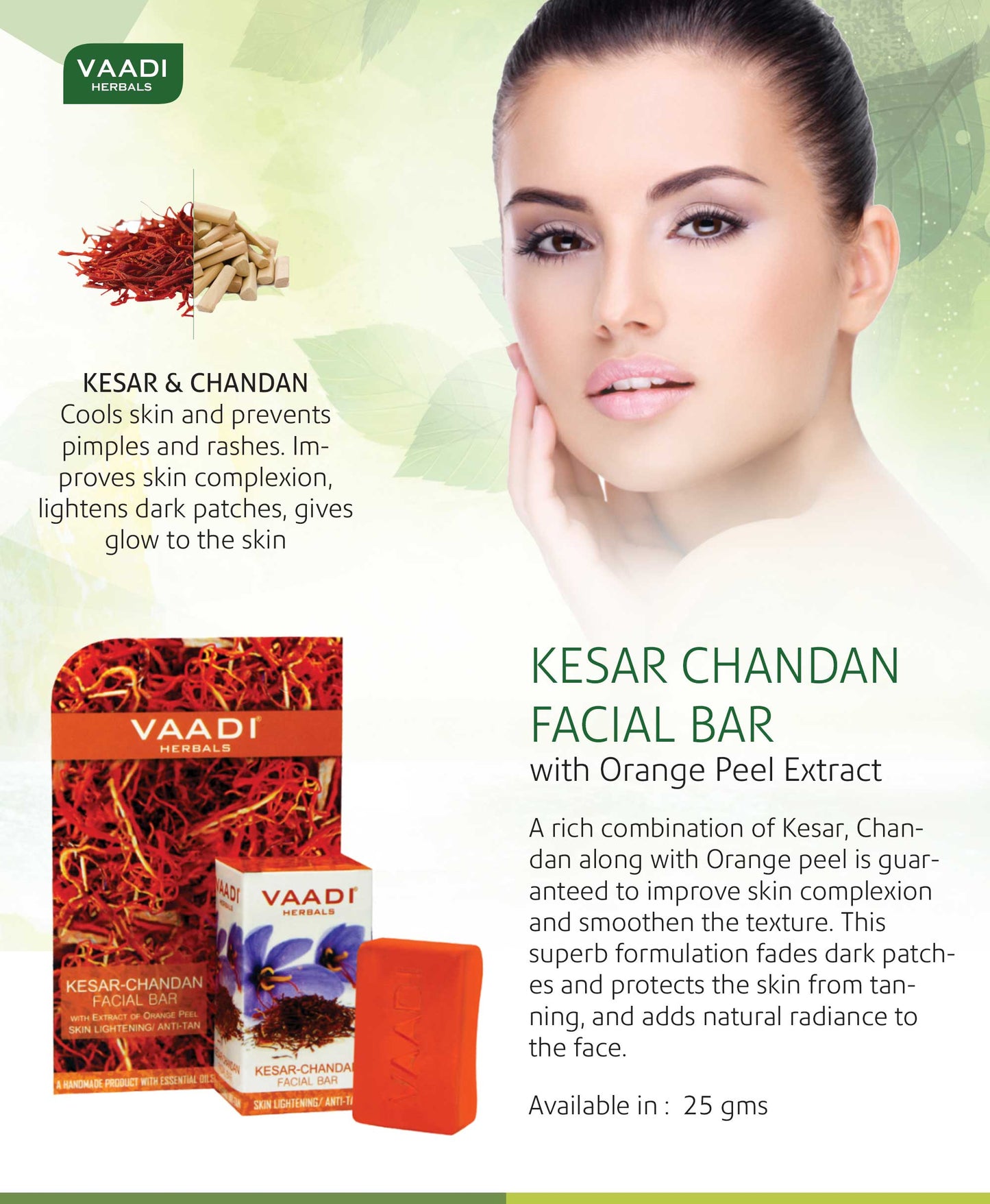 Organic Saffron Sandal Facial Bar with Orange Peel Extract - Lightens Marks- Makes Skin Flawless (6 x 25 gms/0.9 oz)