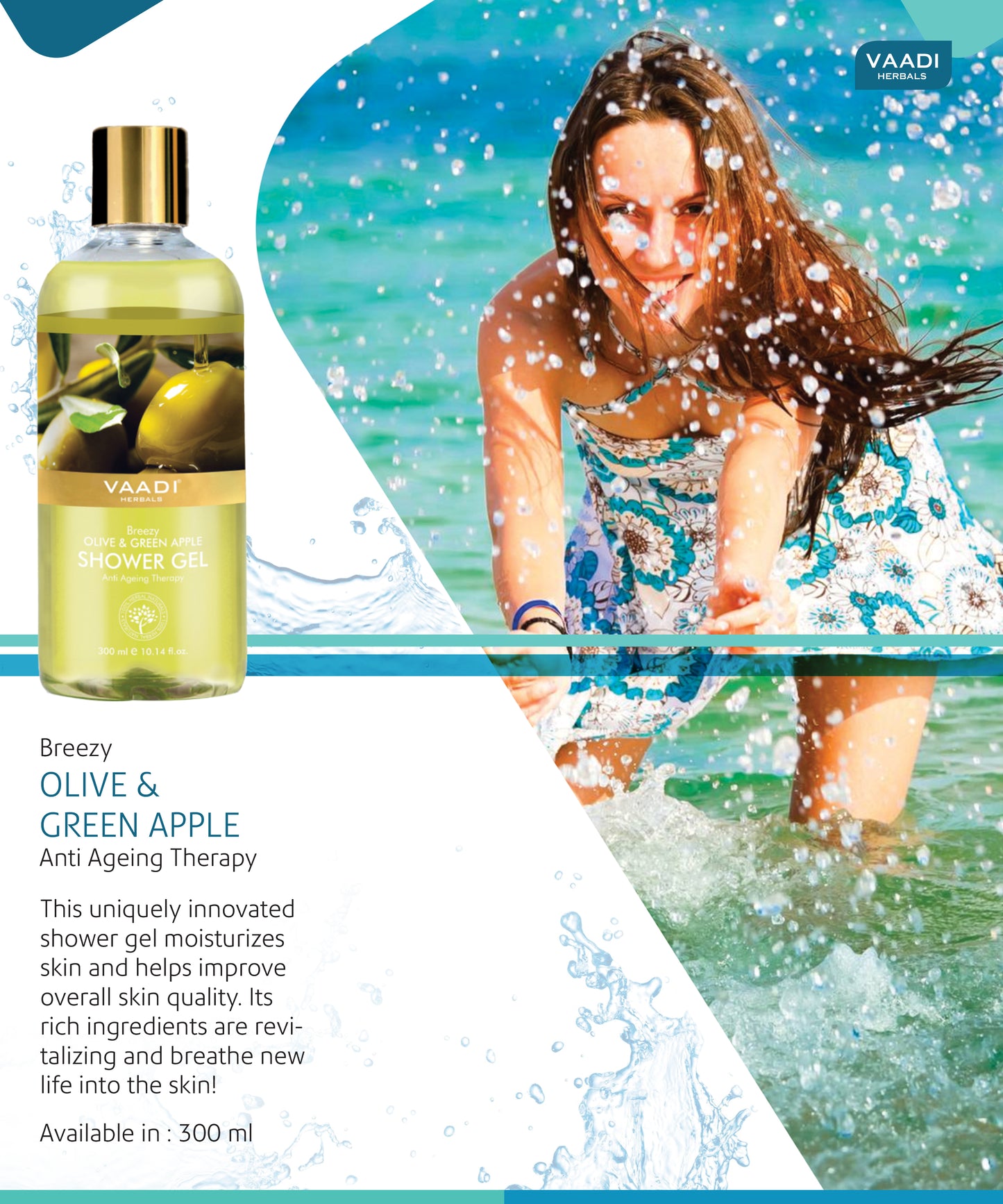 Breezy Organic Olive & Green Apple Shower Gel - Skin Revitalizing Therapy - Moisturises Skin (3 x 300 ml / 10.2 fl oz)