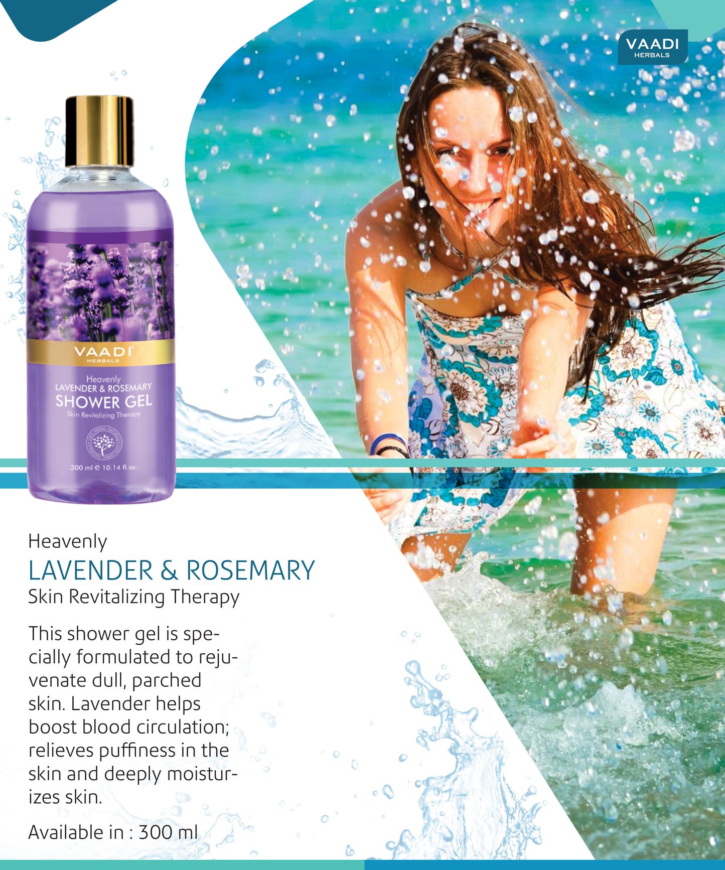 Heavenly Organic Lavender & Rosemary Shower Gel - Skin Rejuvenating Therapy - Relieves Puffiness (3 x 300 ml / 10.2 fl oz)