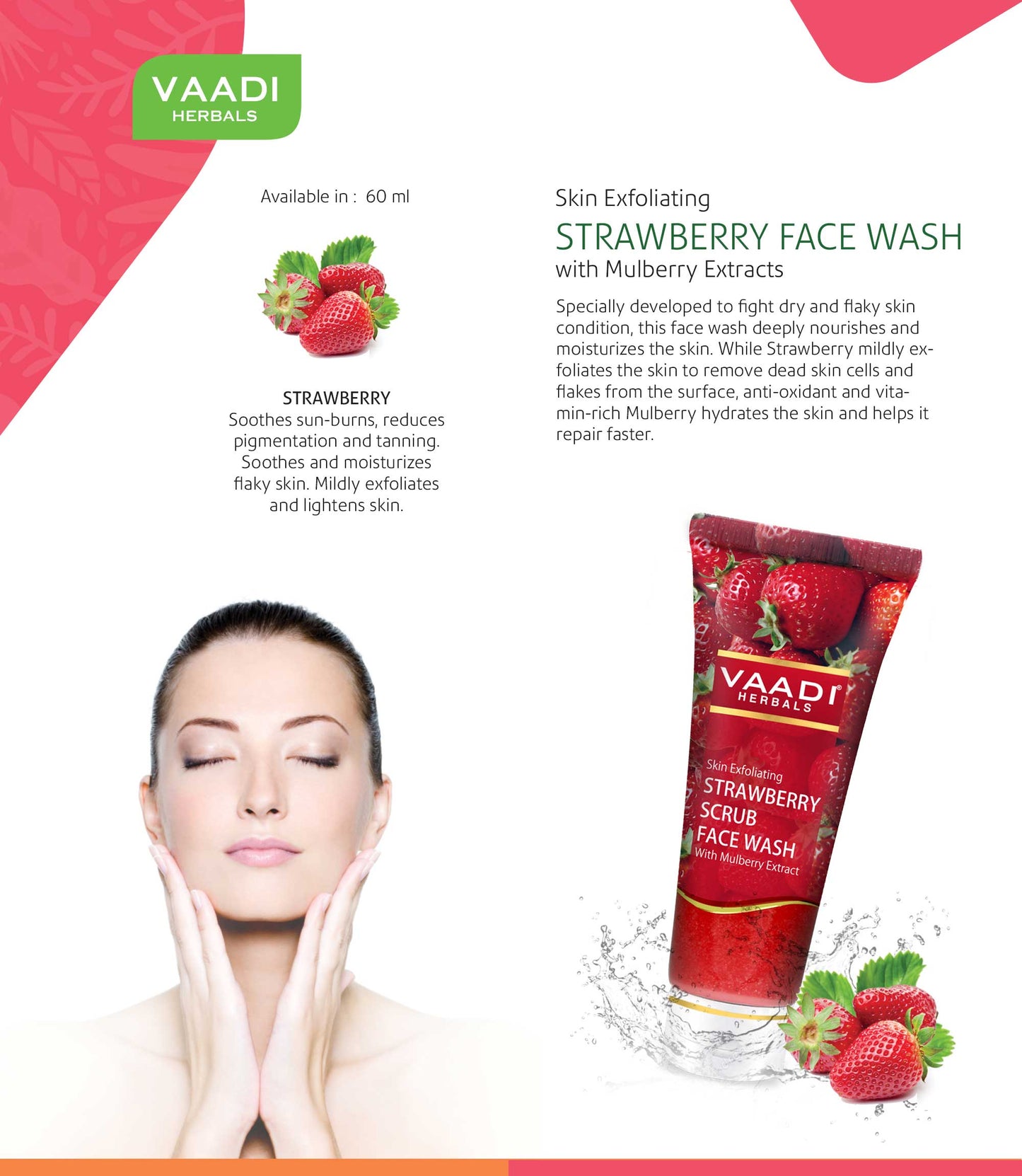 Skin Exfoliating Organic Strawberry Scrub Face Wash with Mulberry Extract- Removes Dead Skin - Deeply Nourishes Skin (60ml/ 2.1 fl oz)