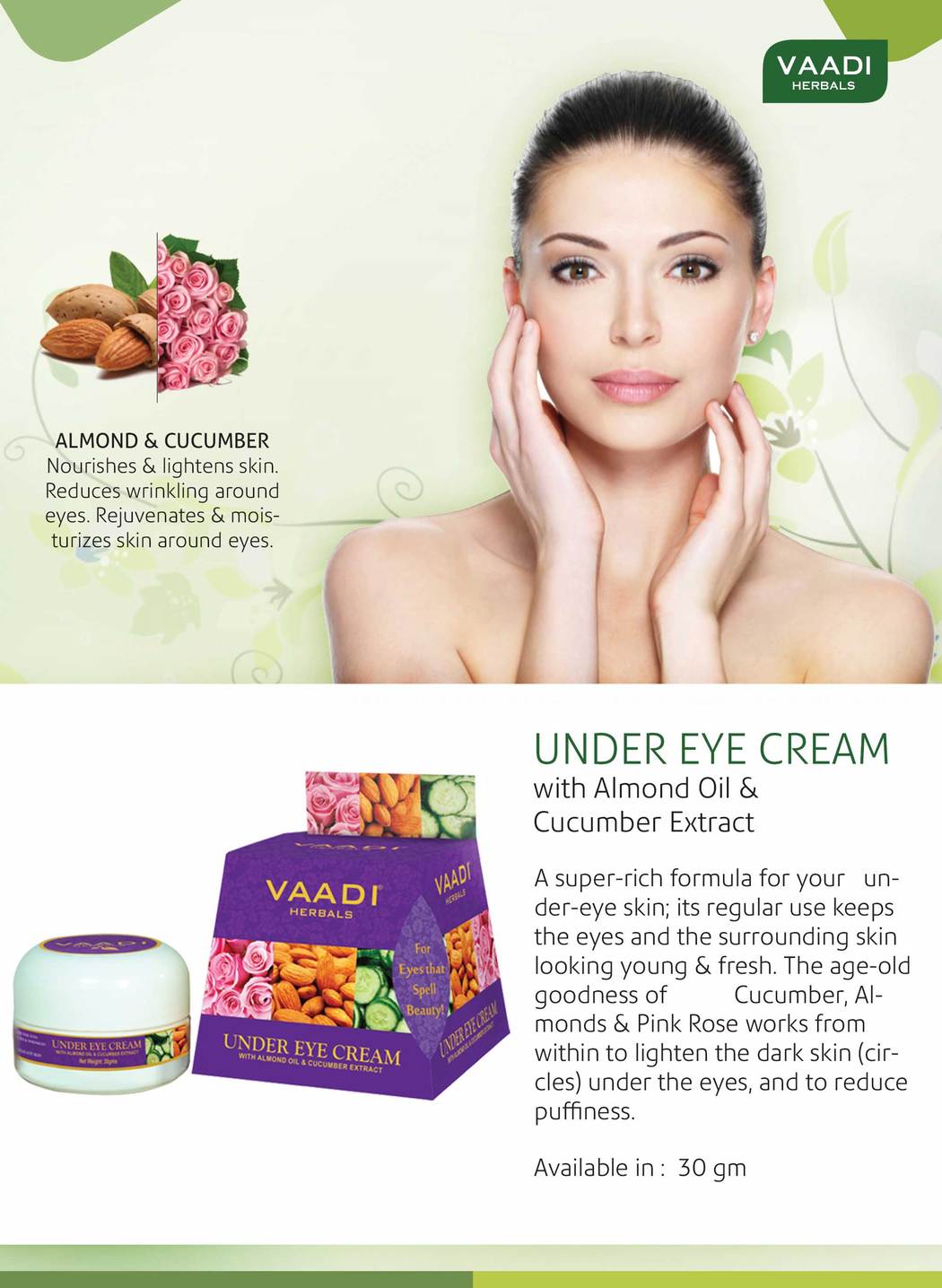 Organic Under Eye Cream with Almond Oil & Cucumber Extract - Reduces Puffiness - Keeps Skin Youthful (3 x 30 gms /1.1 oz)